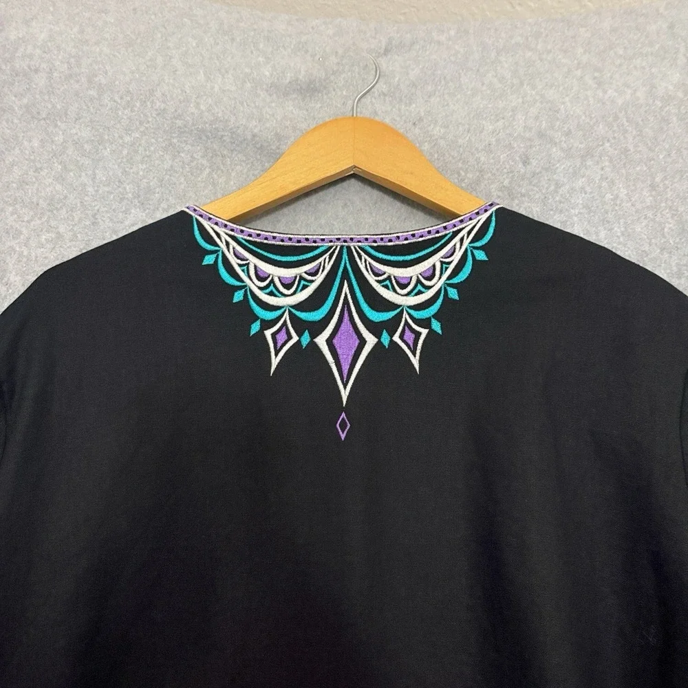 Bob Mackie Wearable Art Jacket Women's Sz 2X Black Embroidered Linen‎ Eclectic